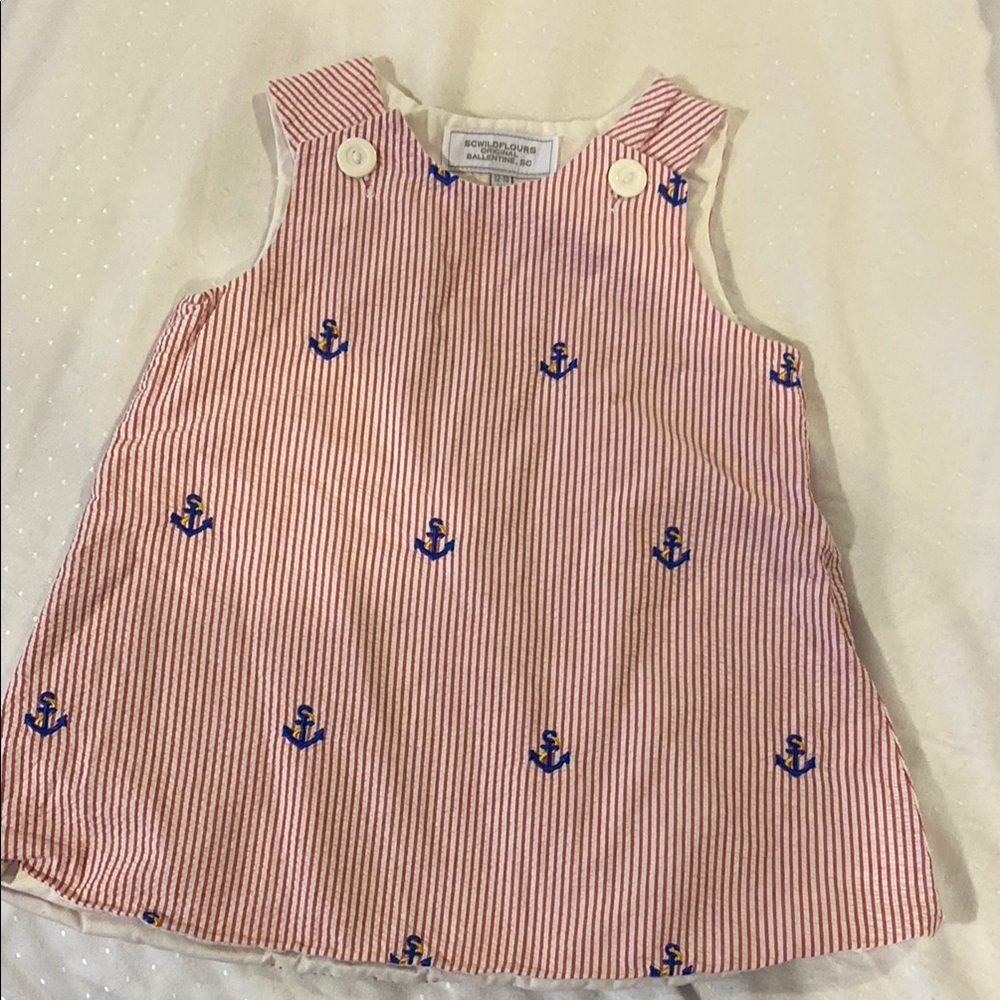 Red and White Striped Dress with Anchor Pattern